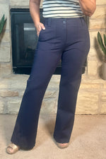 Klarissa Front Pocket Ponte Flare Lined Pants : Navy