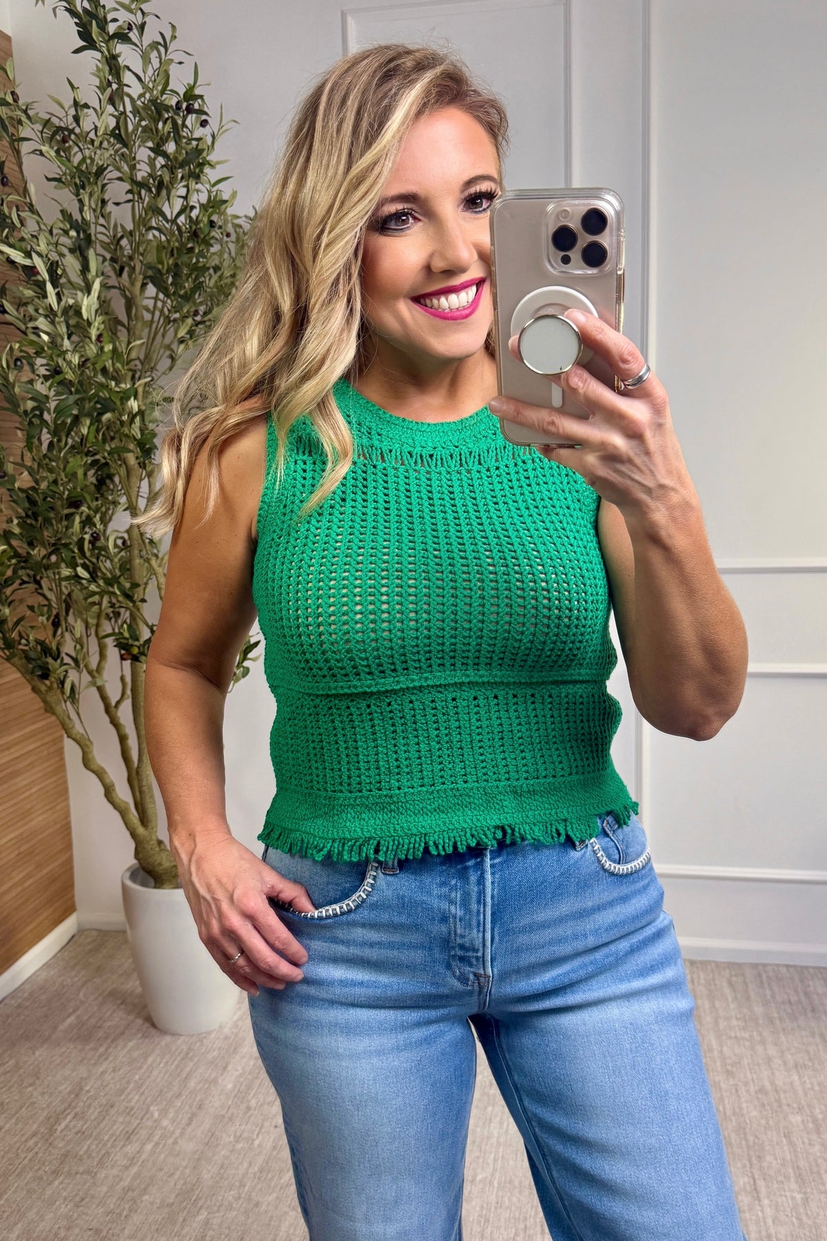 Victoria Sleeveless Crochet Top : Green