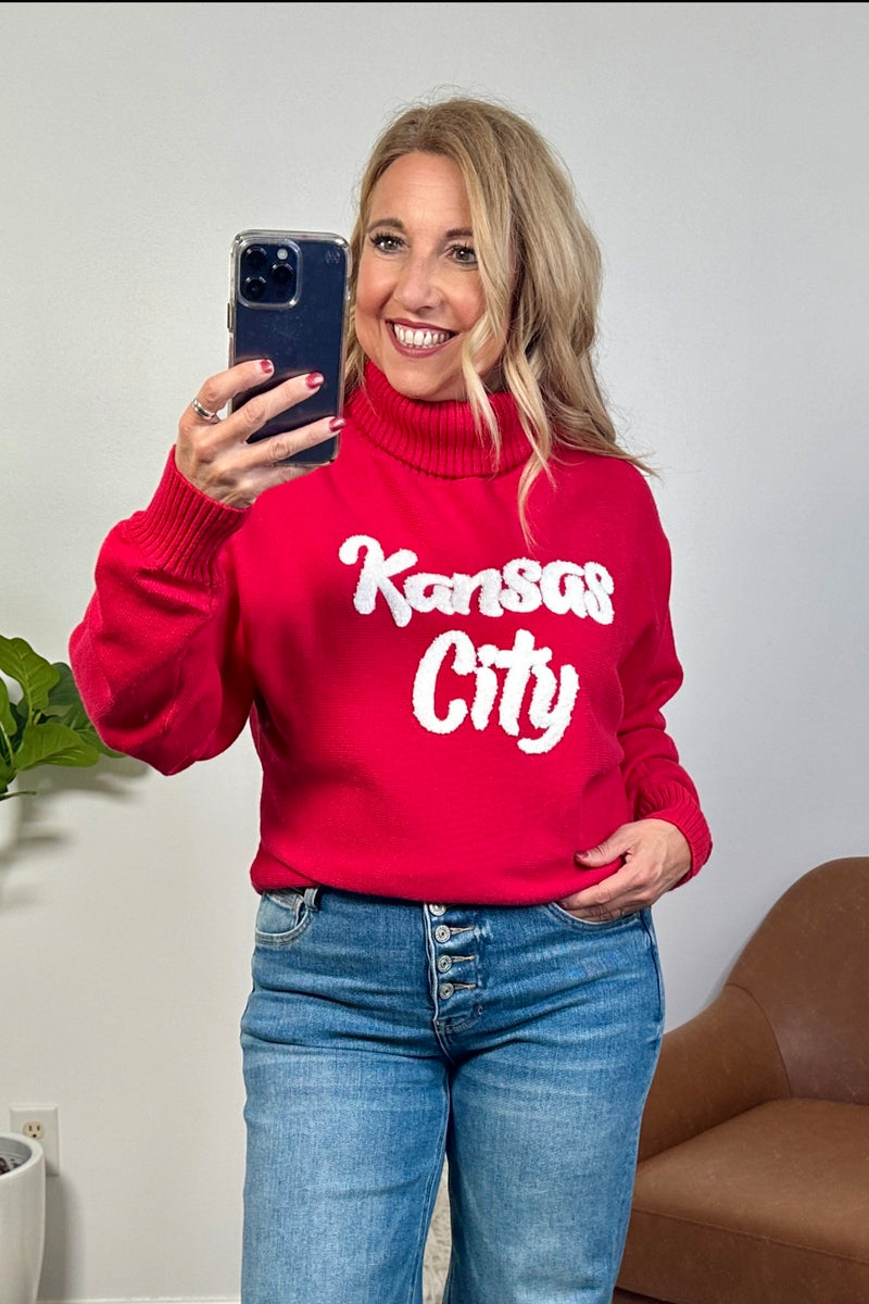 Tinley Puff Turtleneck Kansas City Sweater : Red