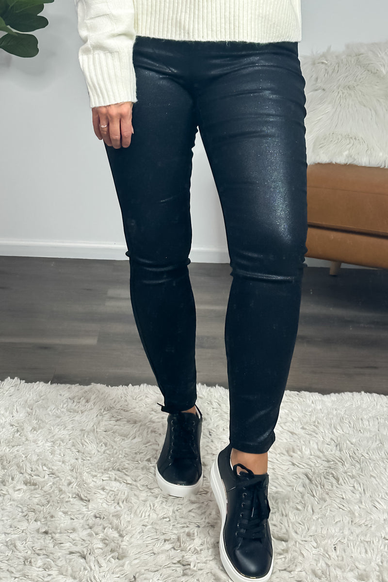 Tribal Caviar Glitz Pull On Skinny Ankle Pant : Black Sparkle