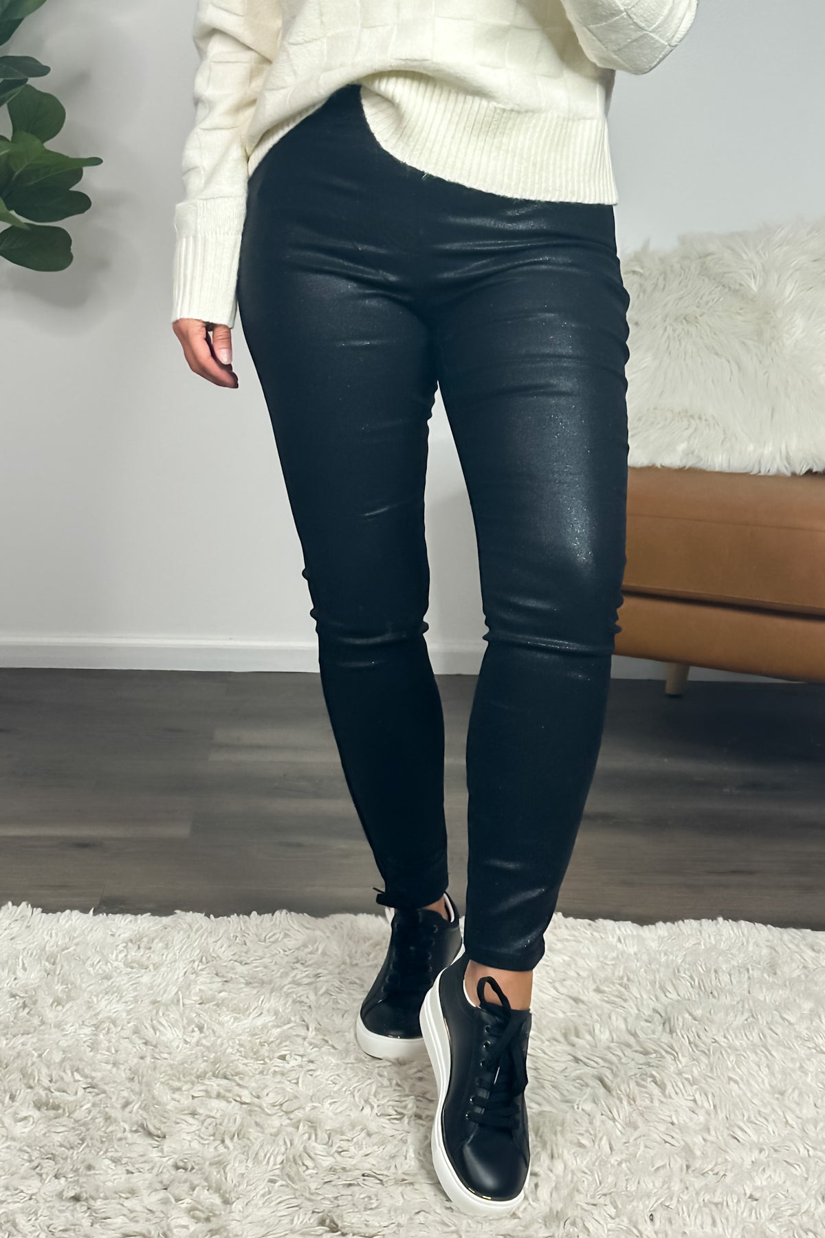 Tribal Caviar Glitz Pull On Skinny Ankle Pant : Black Sparkle