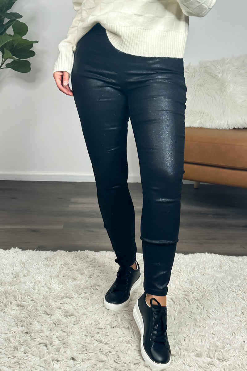 Tribal Caviar Glitz Pull On Skinny Ankle Pant : Black Sparkle
