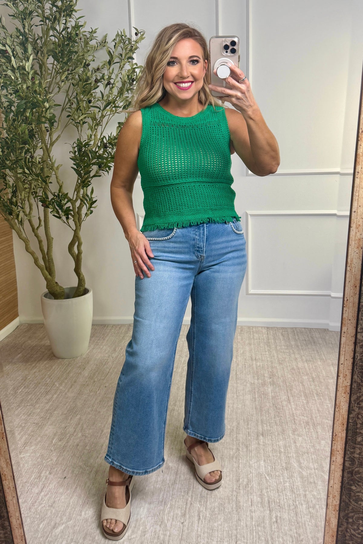 Victoria Sleeveless Crochet Top : Green