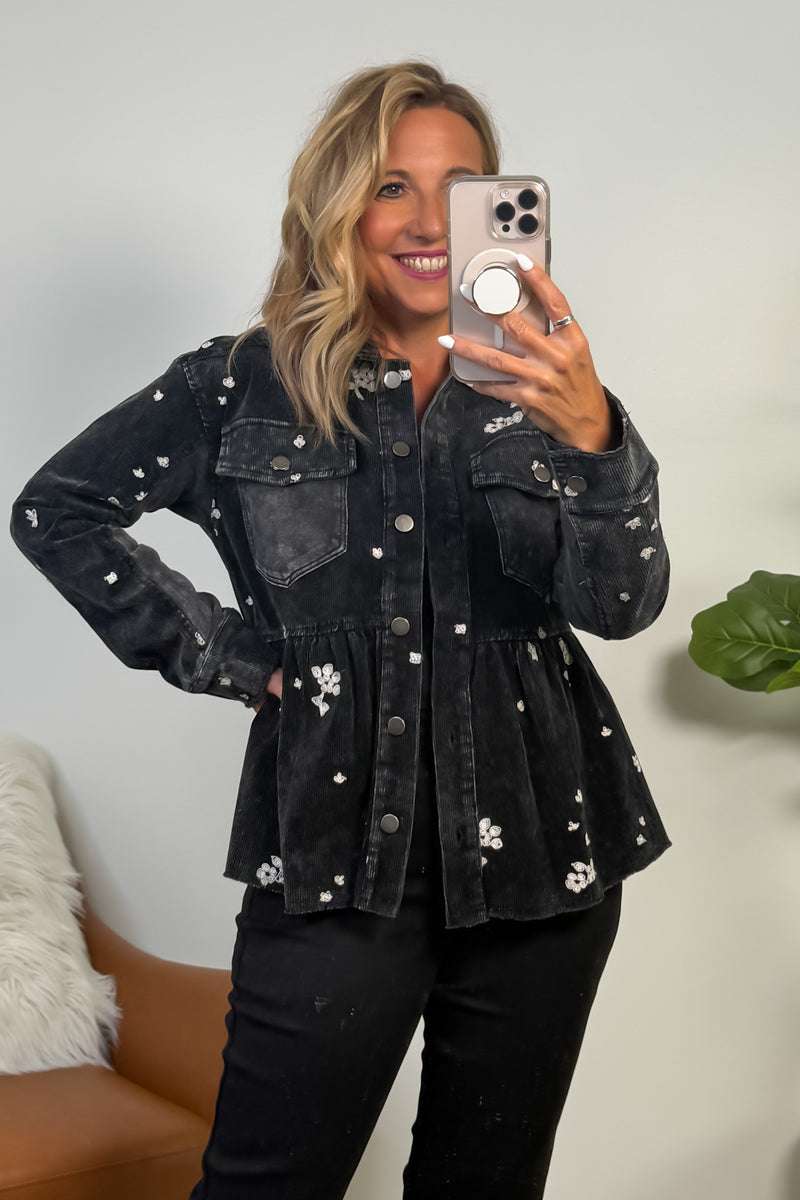 Tullie Washed Terry Peplum Jacket : Black