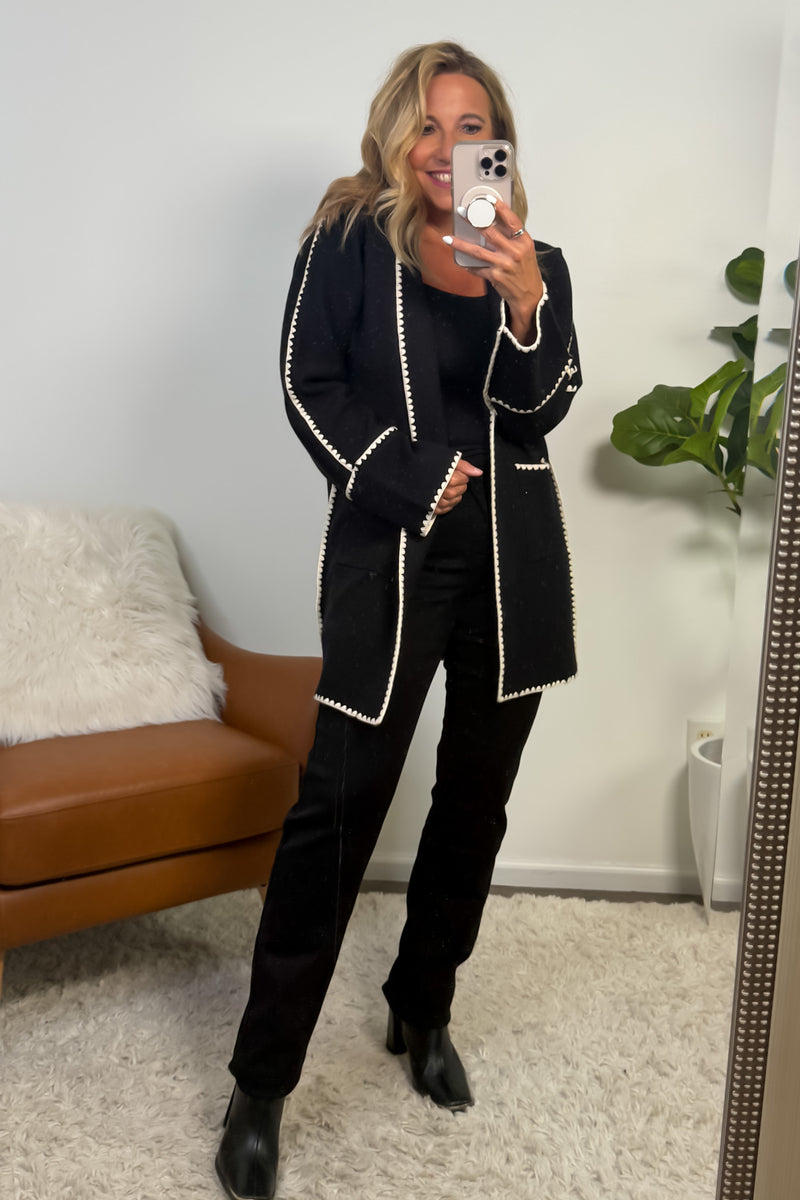 Pridget Long Sleeve Midi Cardigan : Black