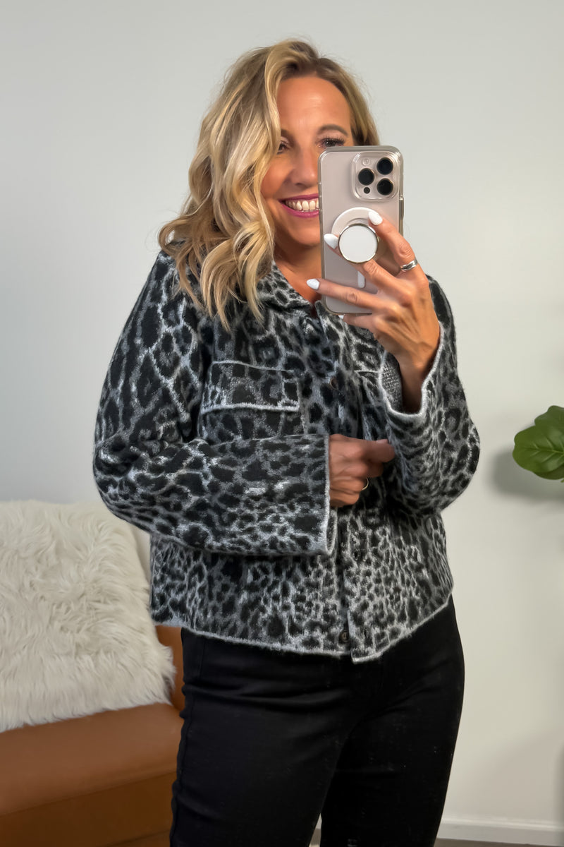 Seema Animal Print Raw Hem Jacket : Black