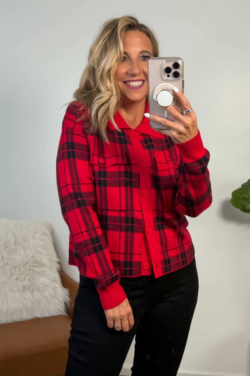 Sawyer Plaid Cardigan : Red
