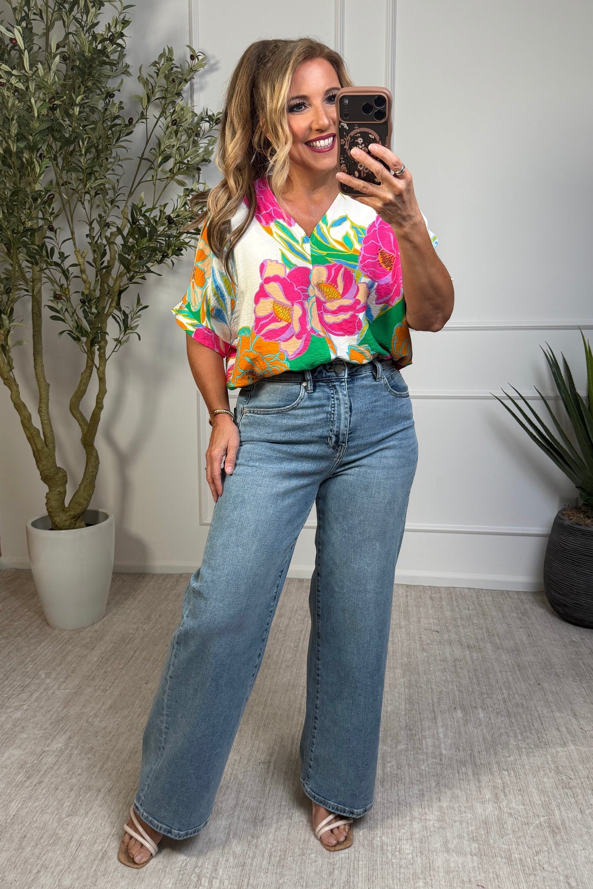 Belinda Floral Print Top : Green Multi