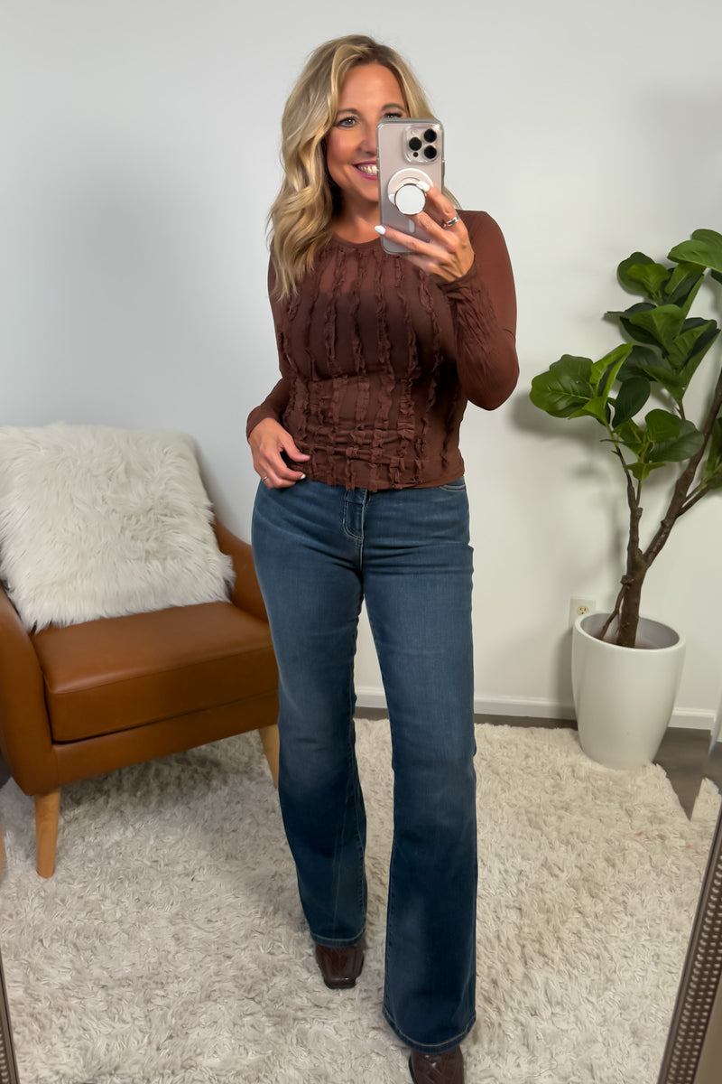 Eloise Crinkled Silky Sheer Top : Brown