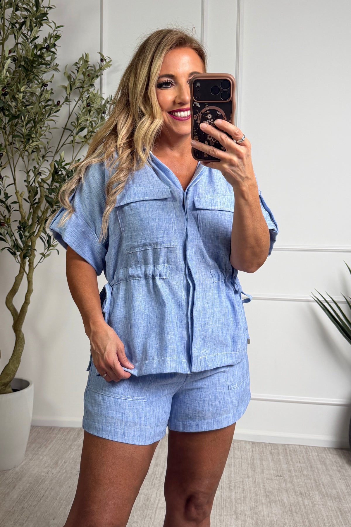 Michelle Clinched Waist Top : Chambray