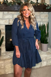 Noelle Long Sleeve V neck Dress : Navy