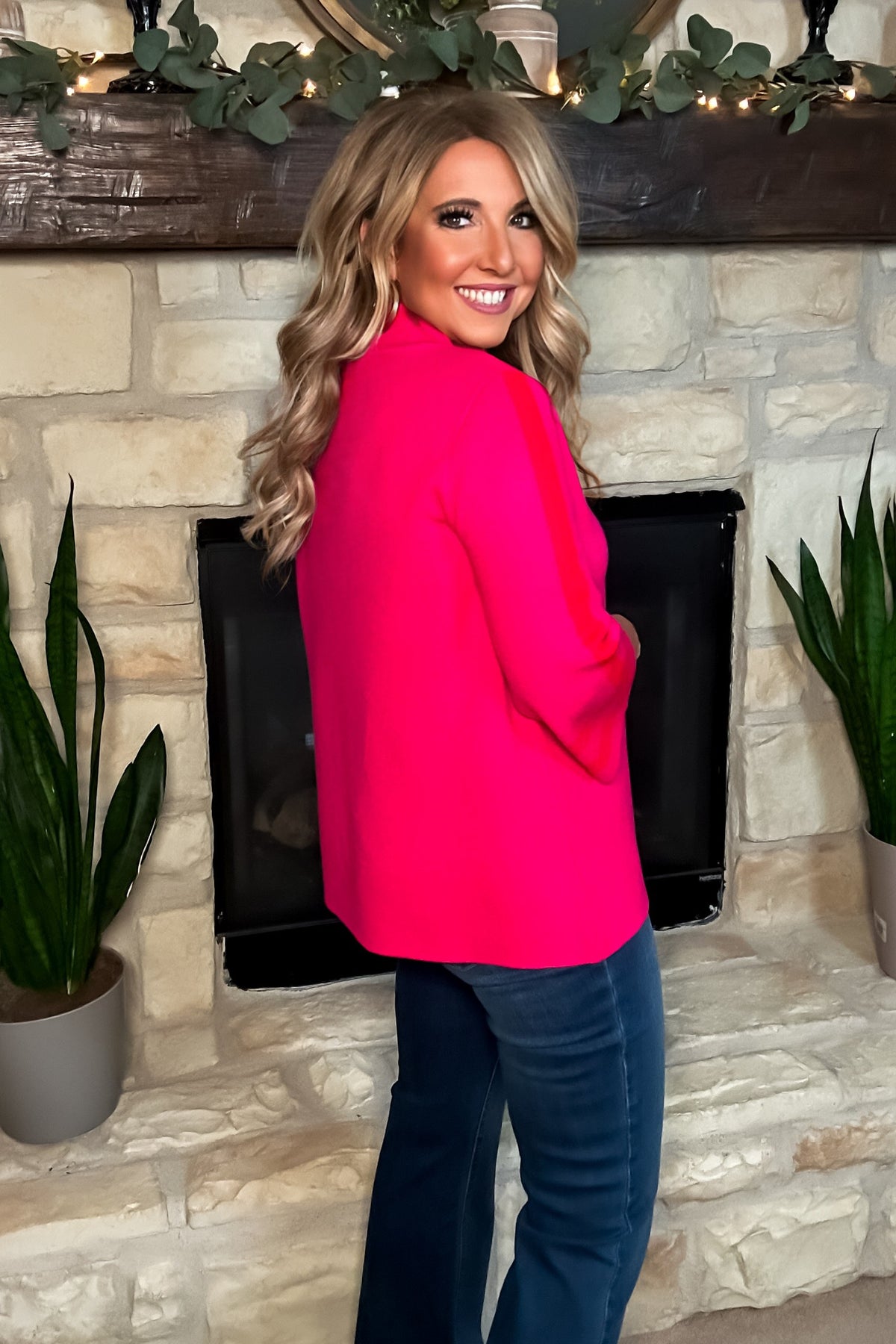 Astrid Striped Mock Neck Sweater : Fuchsia