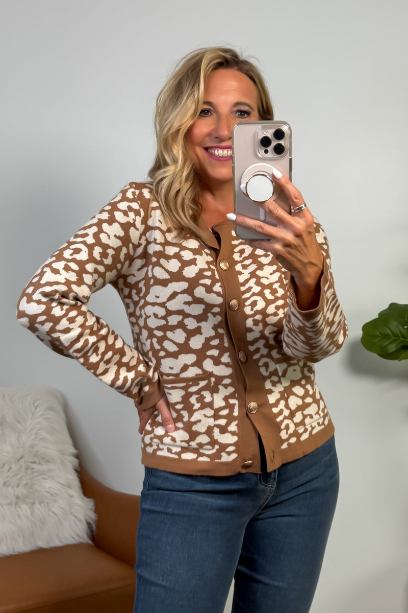 Tennysee Printed Button Up Cardigan : Taupe