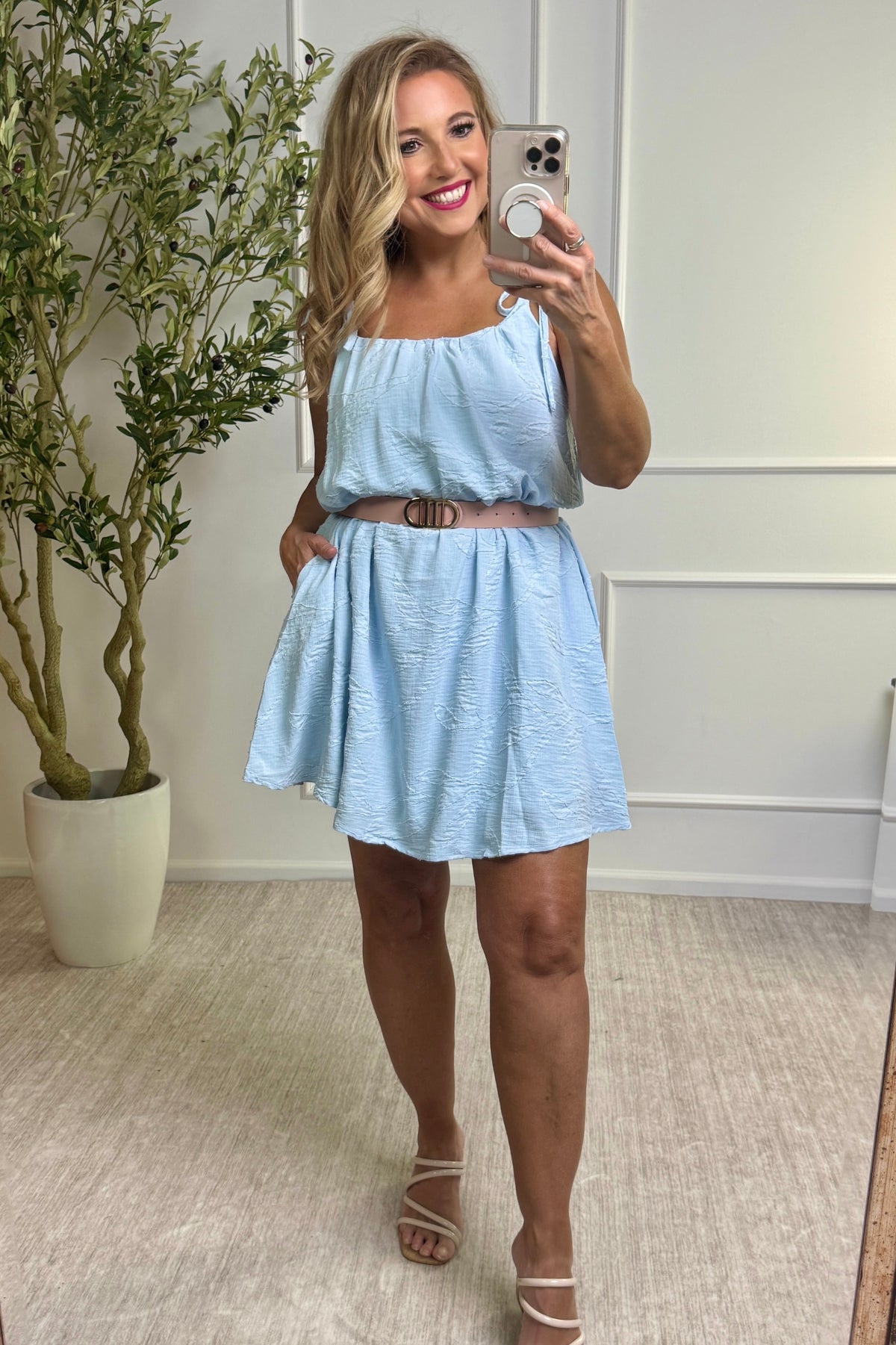 Nayeli Woven Jacquard Cami Dress : Baby Blue