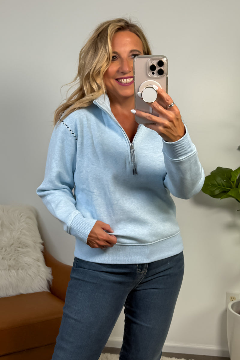 Tribal Palmer 1/4 Zip w/ Stitching : Chambray