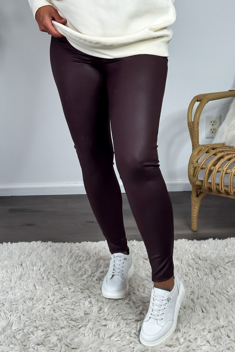 Ava Faux Leather Stretch Leggings : Mahogany
