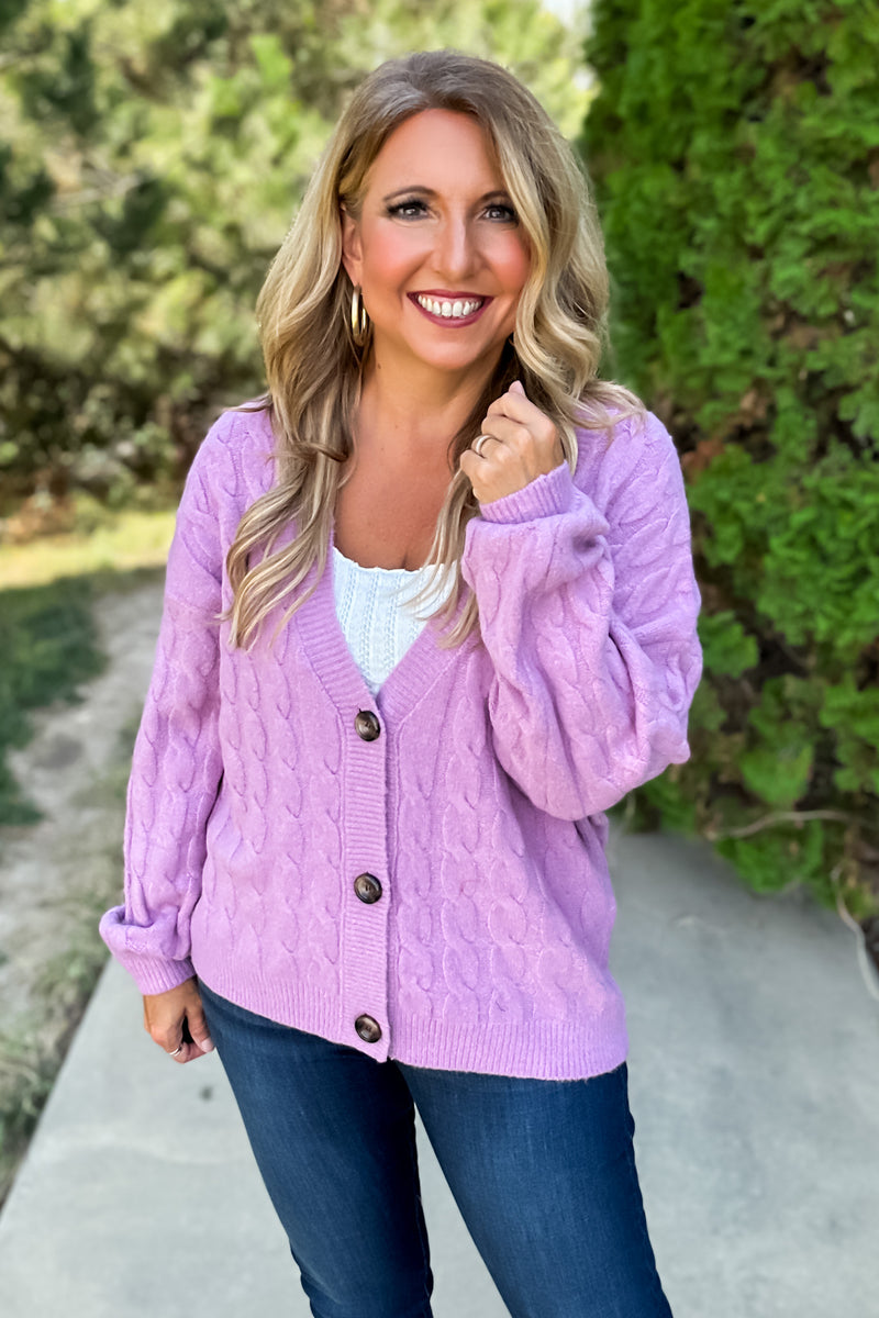 Now's Your Time Cable Knit Cardigan : Lavender