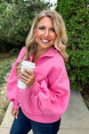 Valerie 1/4 Zip Drop Shoulder Fleece Pullover : Pink