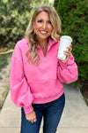 Valerie 1/4 Zip Drop Shoulder Fleece Pullover : Pink