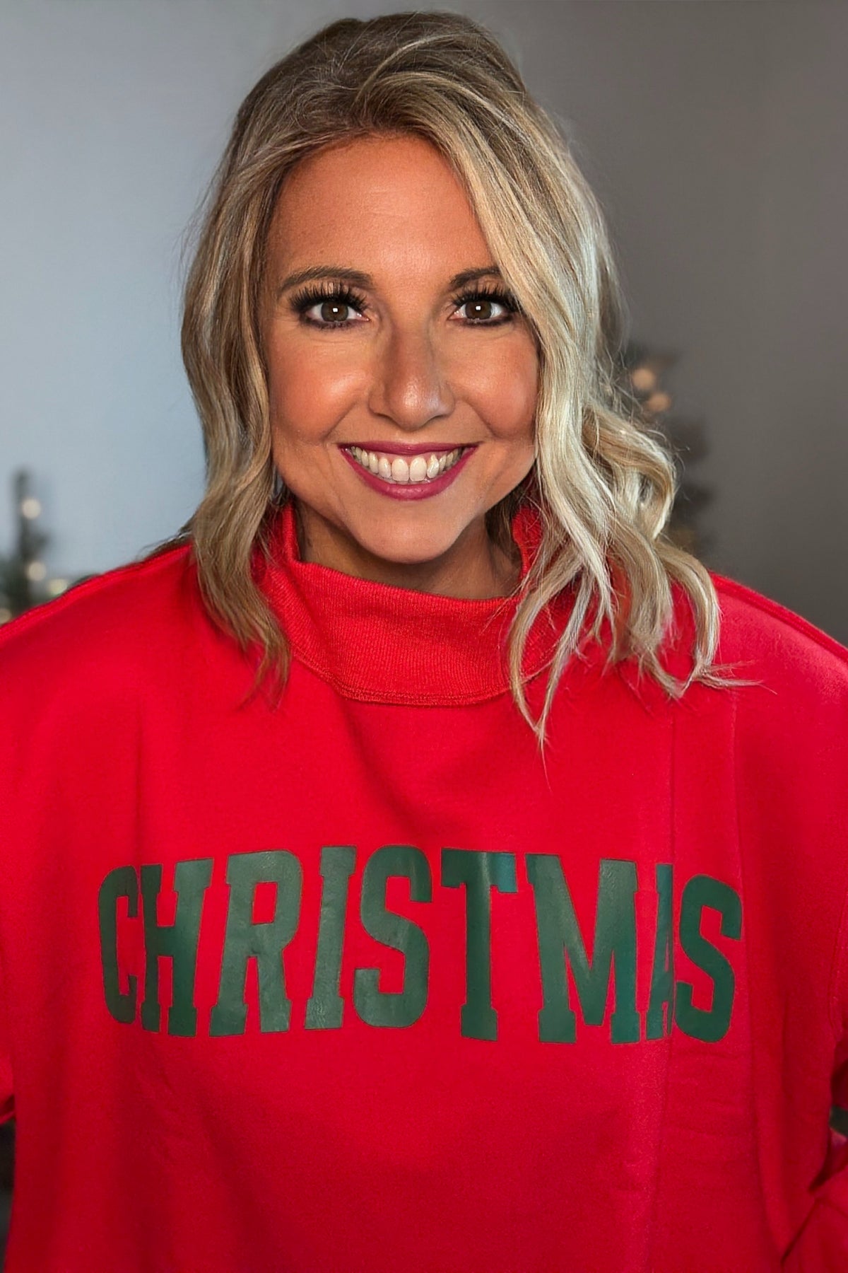 Belle Oversized Mock Neck Christmas Pullover : Red