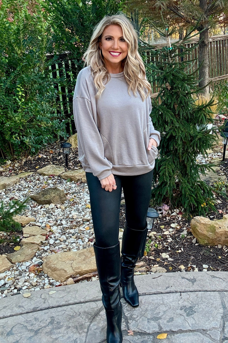 Atlas Long Sleeve Front Pockets Knit Pullover : Grey