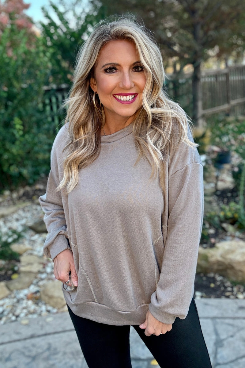 Atlas Long Sleeve Front Pockets Knit Pullover : Grey