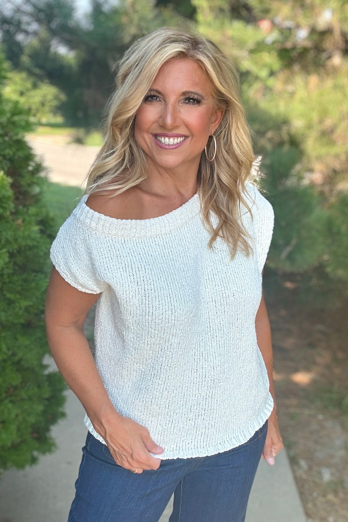 Carazon One Shoulder Sweater Top : Off White