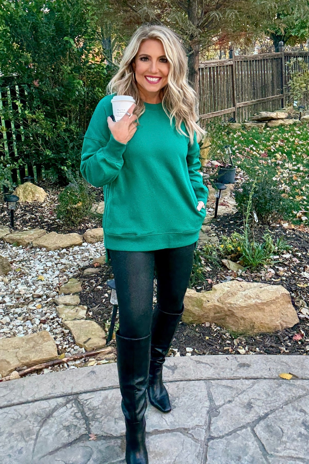 Willow Fleece Hi-Low Boyfriend Sweatshirt with Pockets : Forest Green