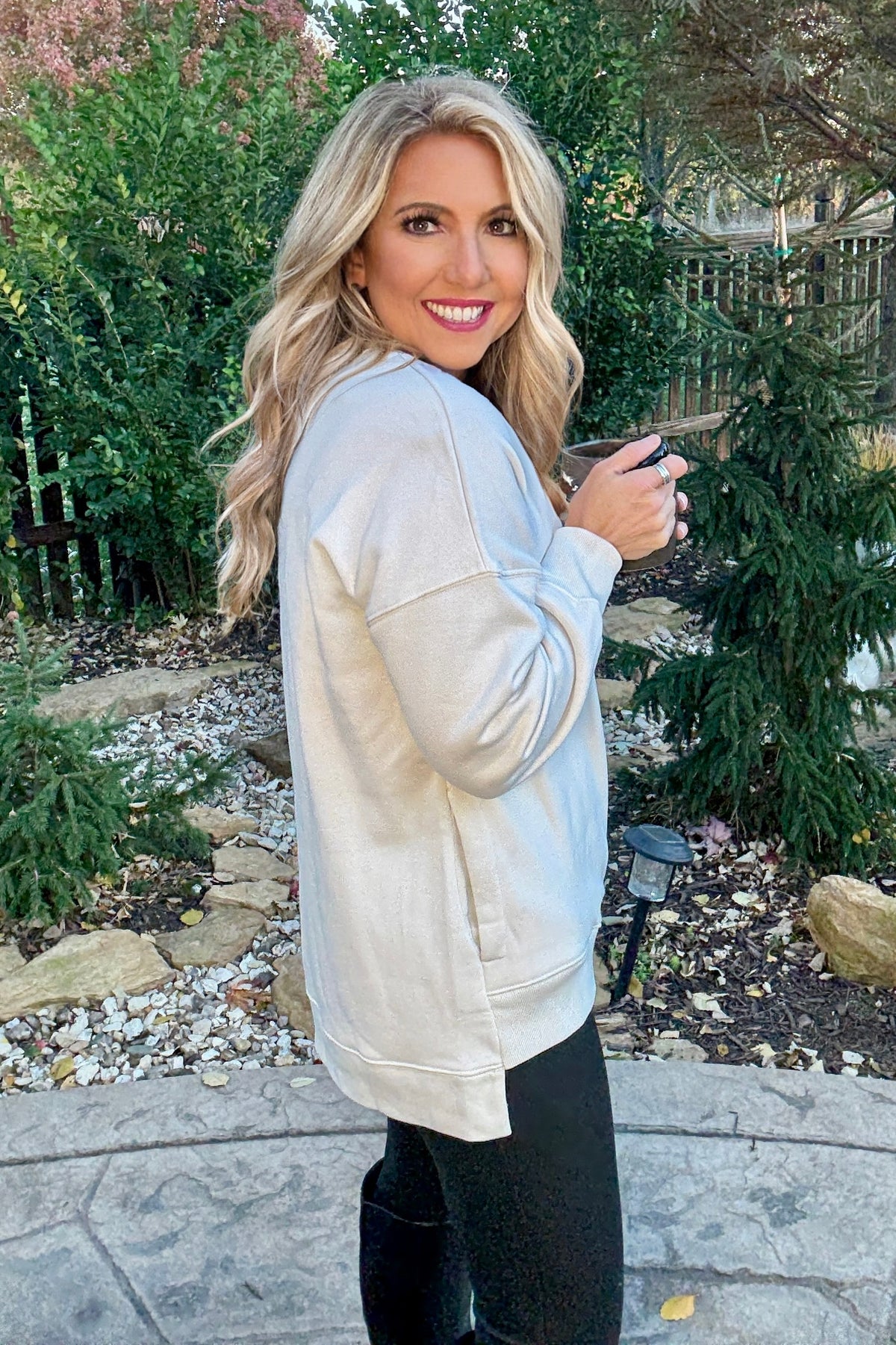 Willow Fleece Hi-Low Boyfriend Sweatshirt with Pockets : Bone