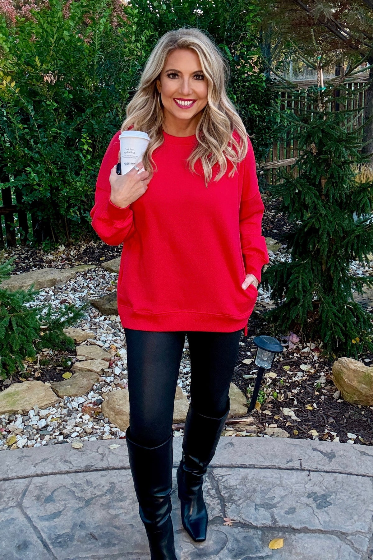 Willow Fleece Hi-Low Boyfriend Sweatshirt with Pockets : Ruby