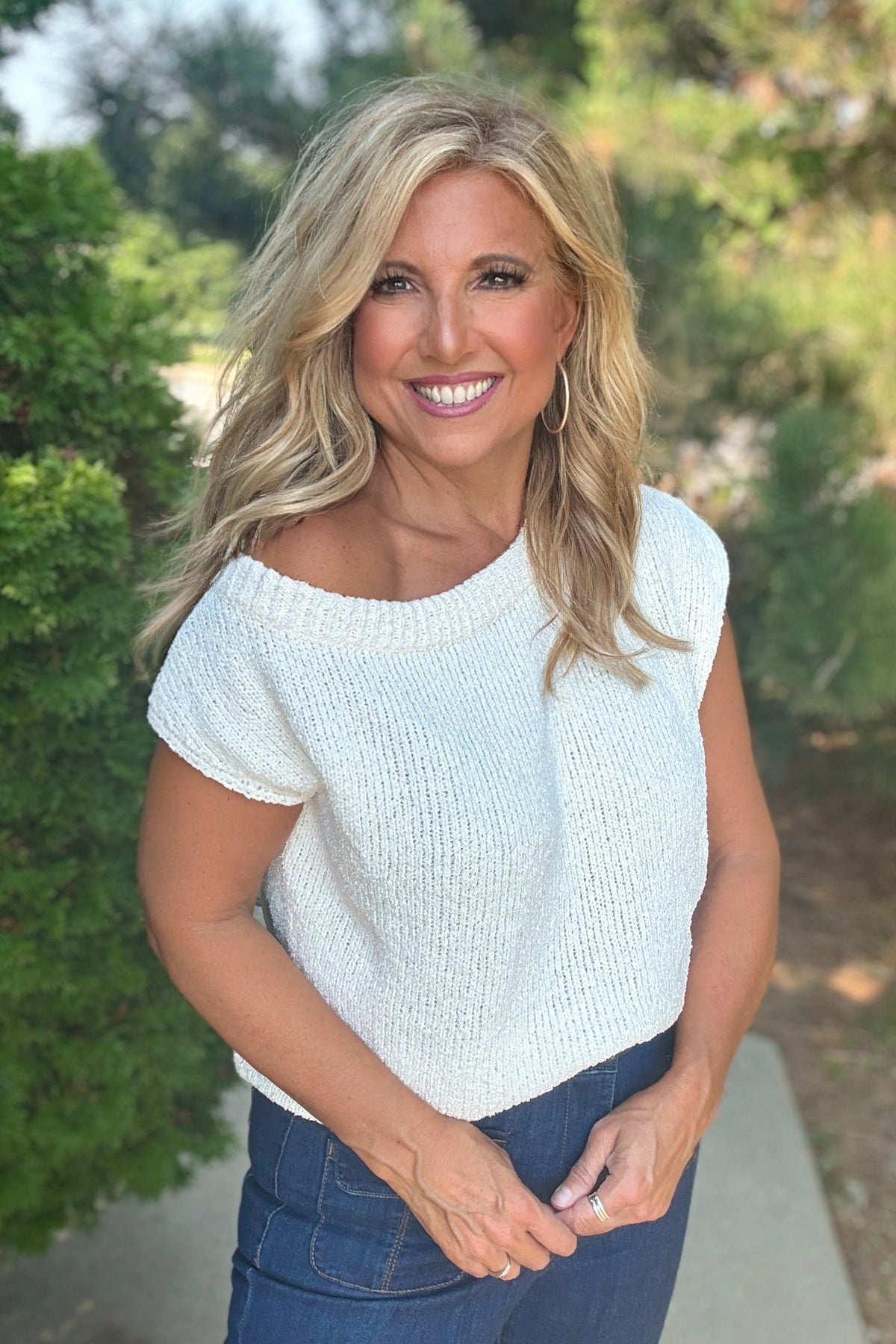 Carazon One Shoulder Sweater Top : Off White
