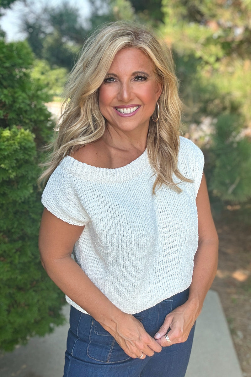 Carazon One Shoulder Sweater Top : Off White