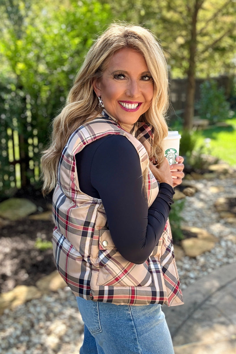 Benicia Plaid Vest : Tan