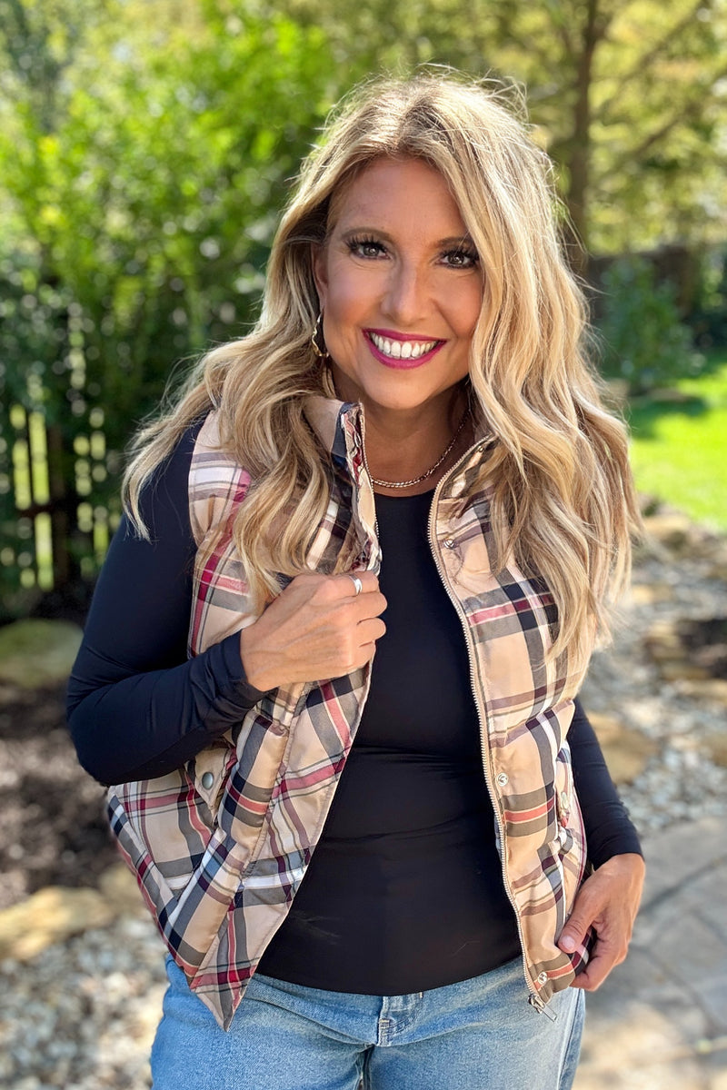 Benicia Plaid Vest : Tan