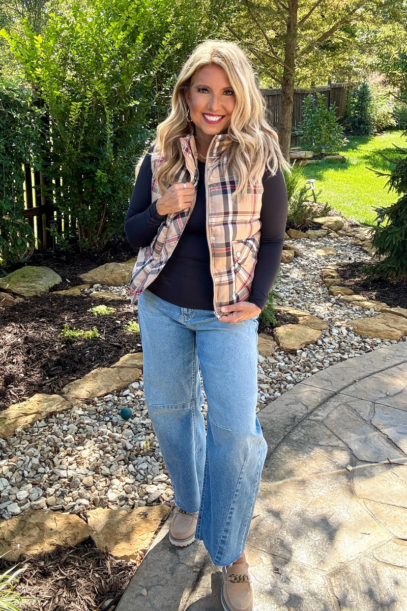 Benicia Plaid Vest : Tan