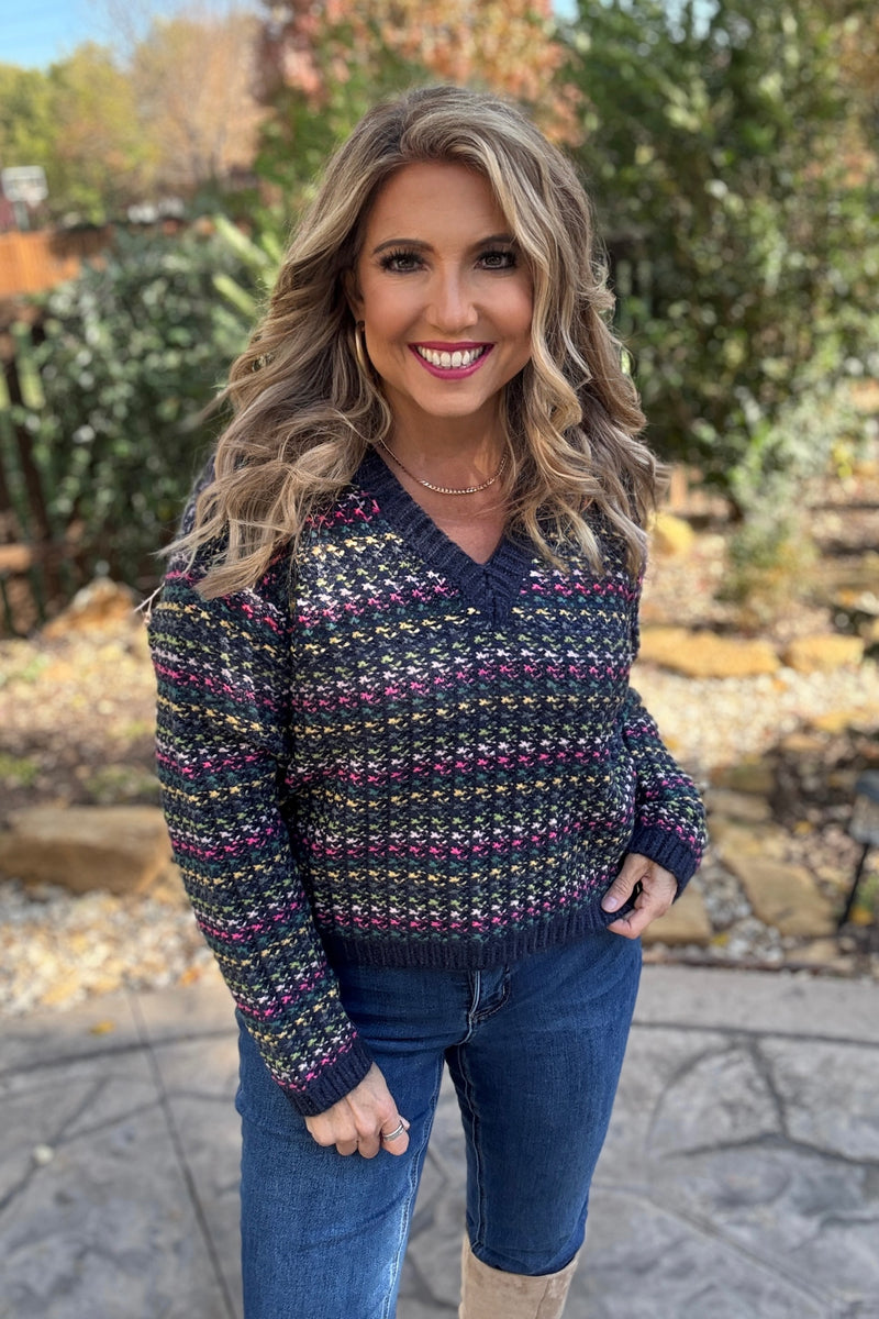 Zeba Knit Crop Sweater : Navy Multi