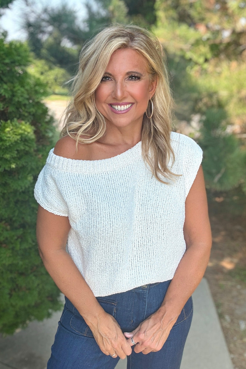 Carazon One Shoulder Sweater Top : Off White