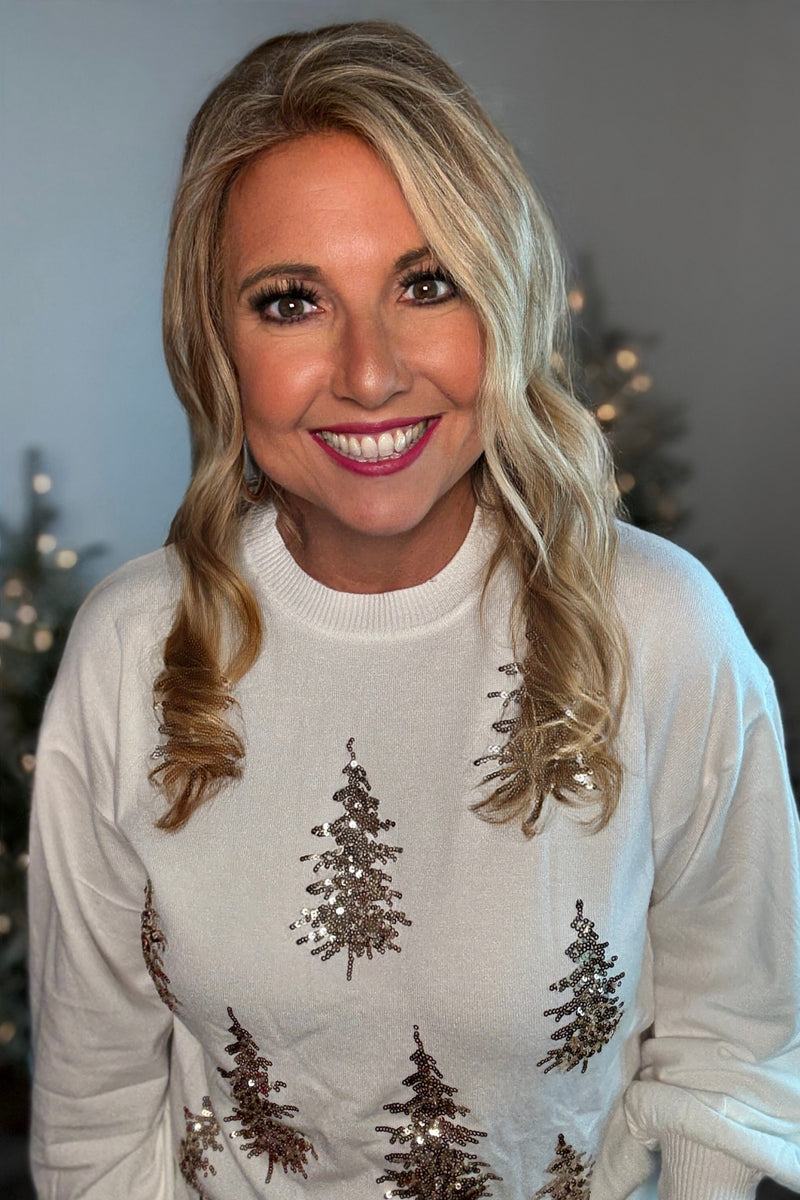 Sakura Tree Sequin Detail Knitted Sweater : Cream