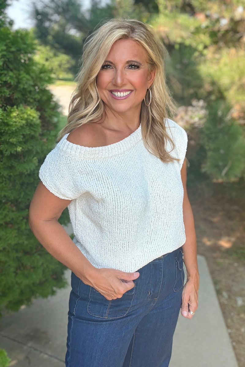 Carazon One Shoulder Sweater Top : Off White