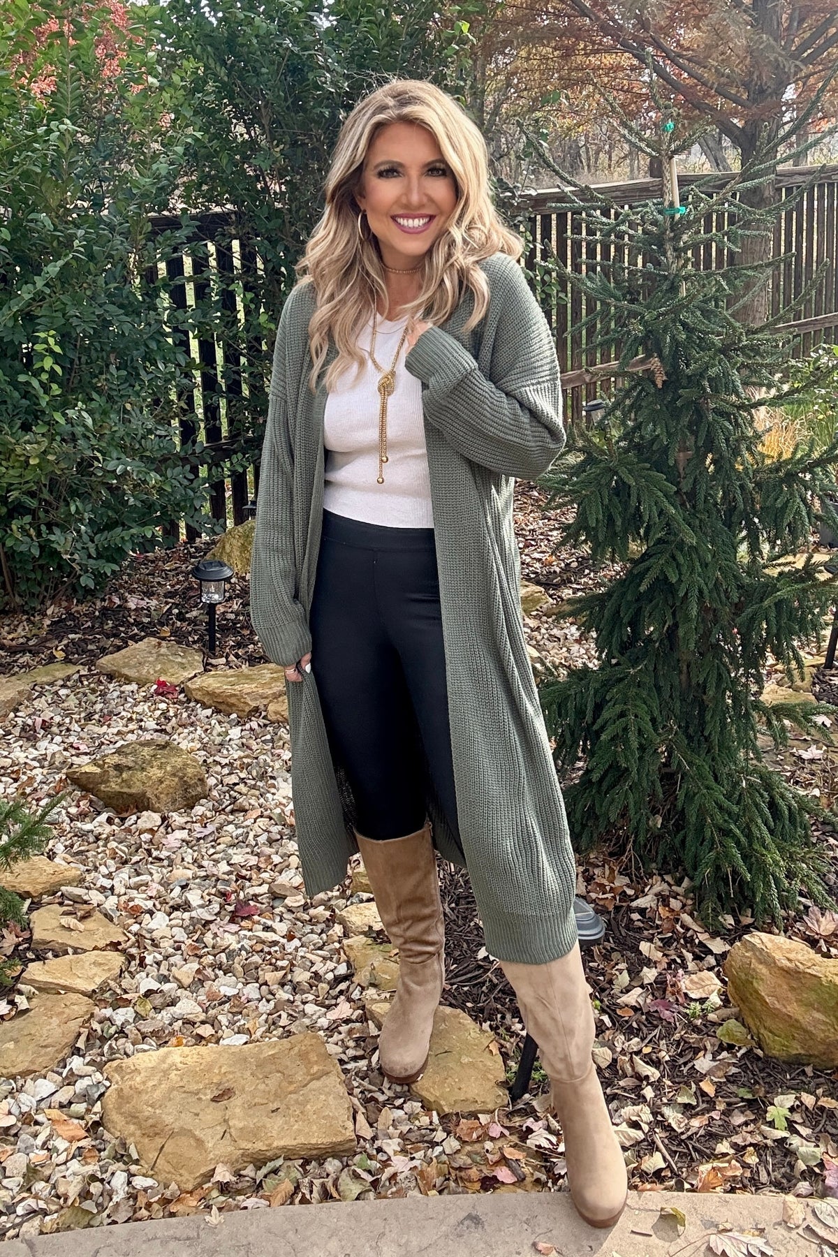 Brooklyn Longline Open Cardigan : Moss Green