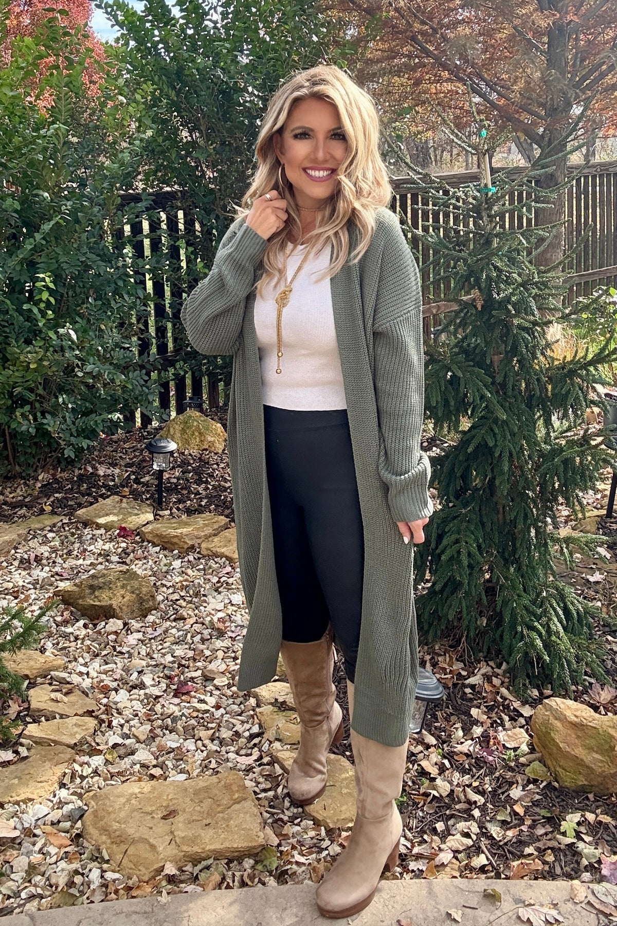 Brooklyn Longline Open Cardigan : Moss Green