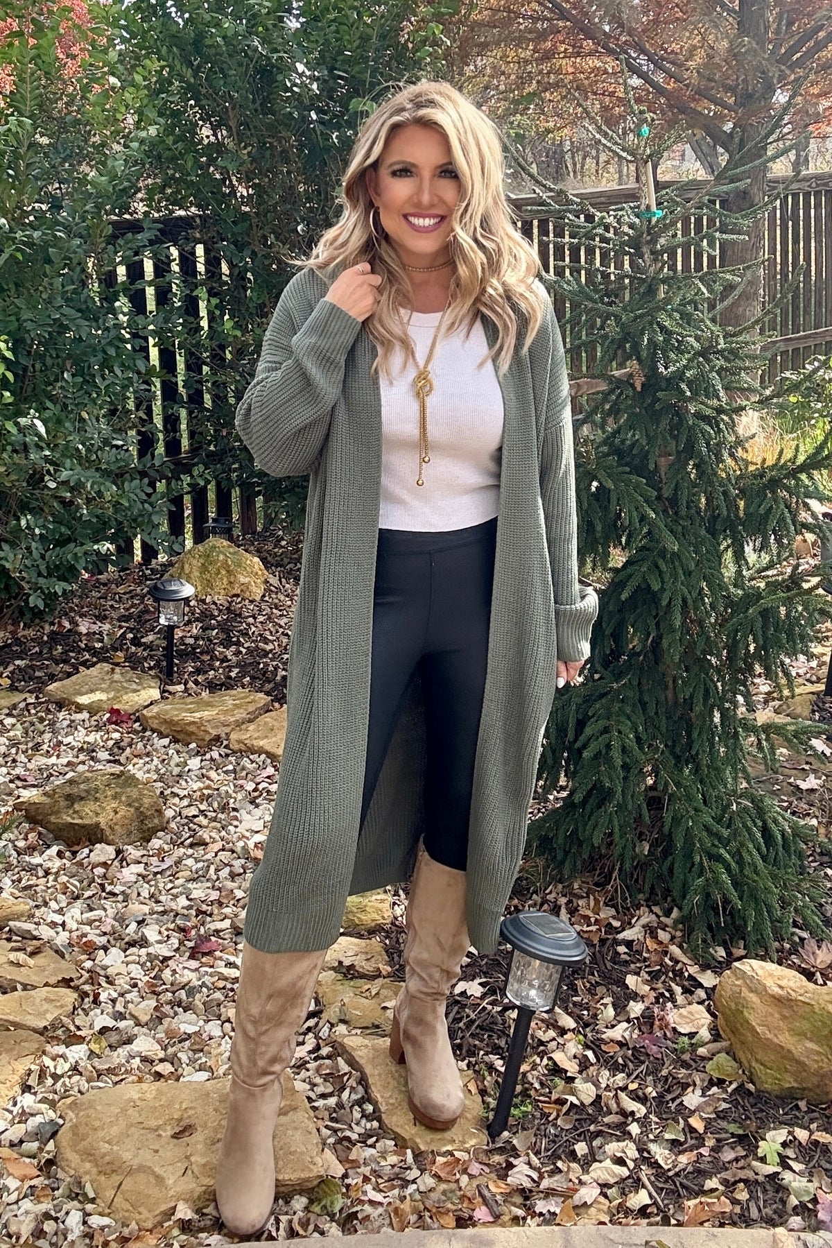 Brooklyn Longline Open Cardigan : Moss Green