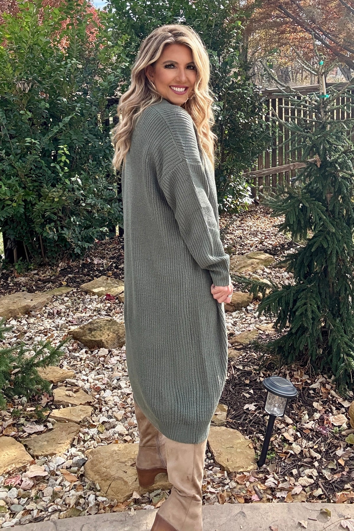 Brooklyn Longline Open Cardigan : Moss Green