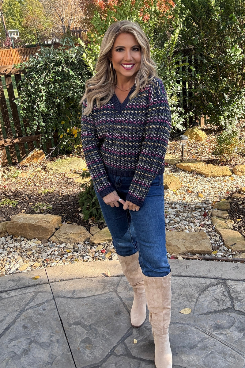 Zeba Knit Crop Sweater : Navy Multi