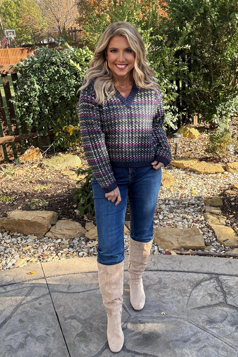 Zeba Knit Crop Sweater : Navy Multi