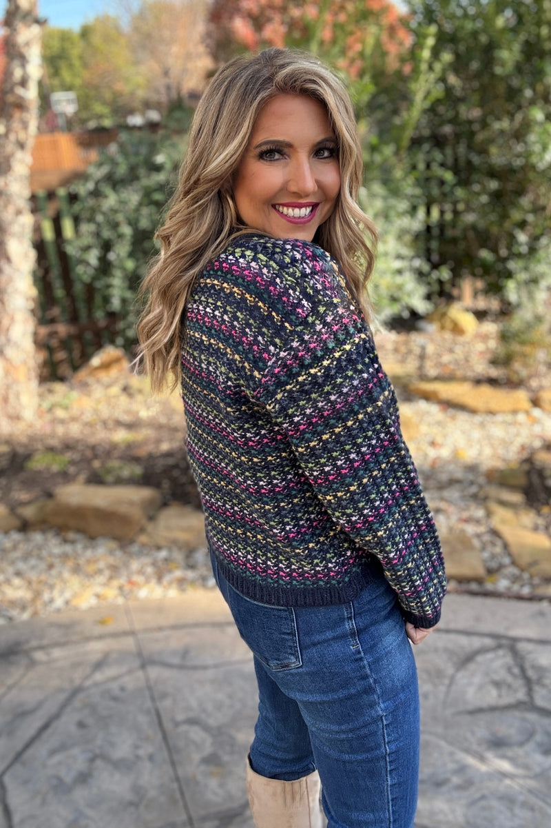 Zeba Knit Crop Sweater : Navy Multi