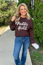 Fall Fave Embroidered Oversized Knit Sweater : Chocolate