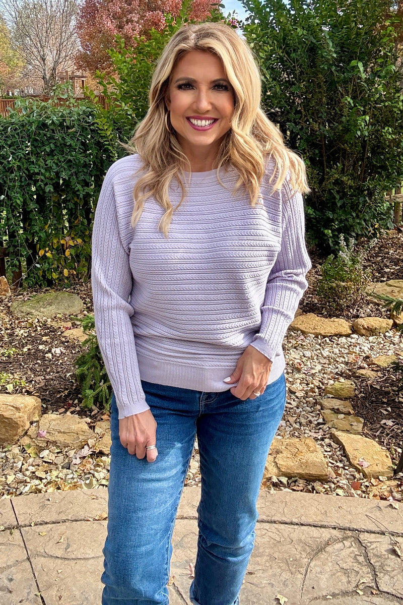 Tacy Braided Pointelle Dolman Sweater : Dusty Lilac
