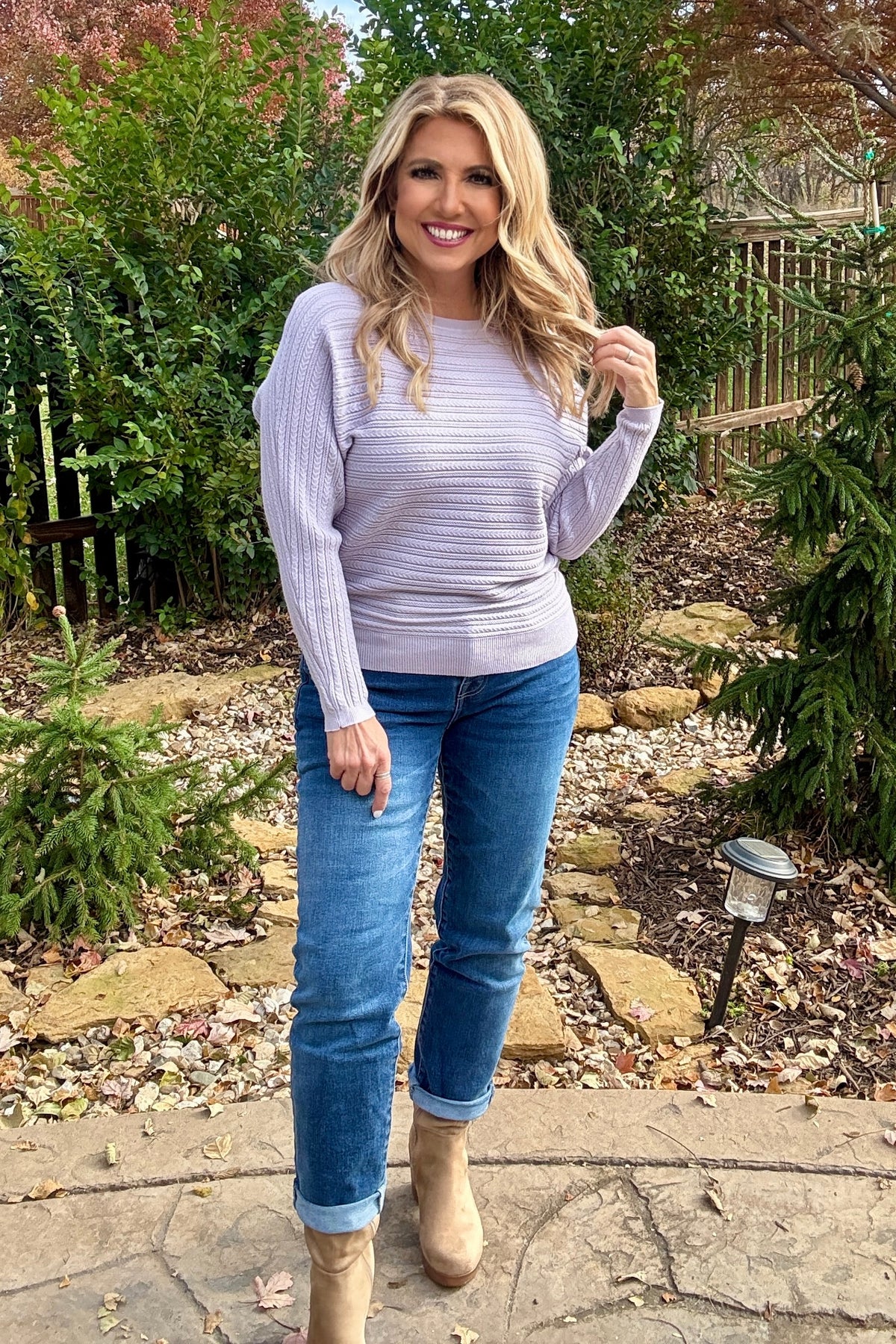 Tacy Braided Pointelle Dolman Sweater : Dusty Lilac