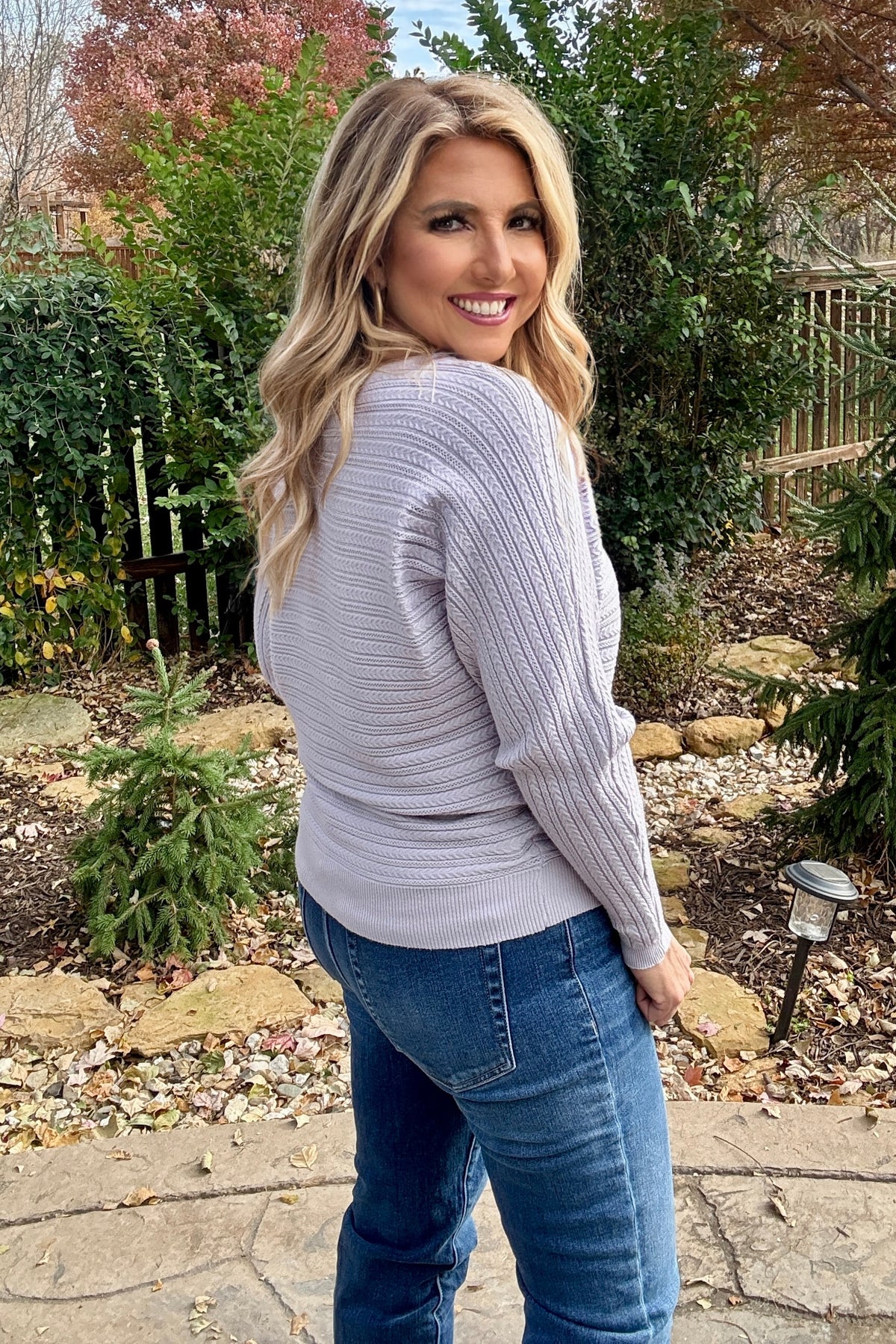 Tacy Braided Pointelle Dolman Sweater : Dusty Lilac